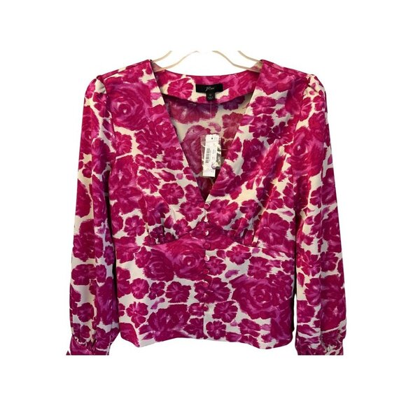 New! J.Crew Size 0 Pink Floral V-Neck Top Blouse - Picture 3 of 12